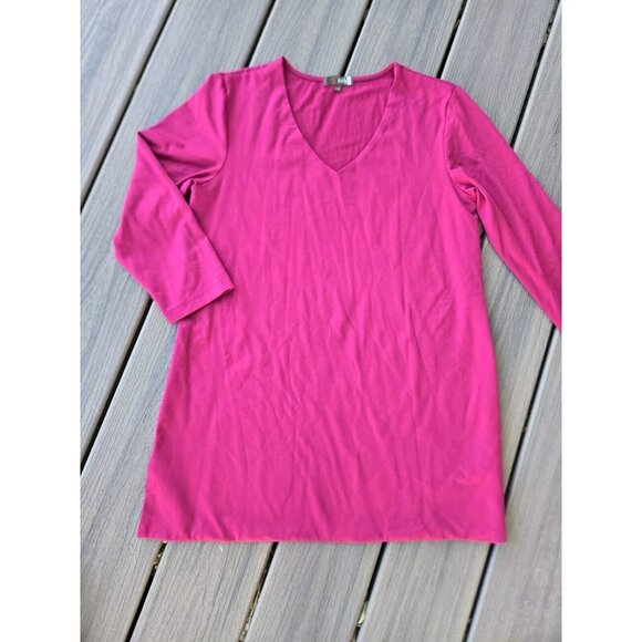 judyp V-Neck 3/4 Sleeve Mini Dress Tunic Magenta Womens MEDIUM Heavy Jersey - Picture 1 of 3